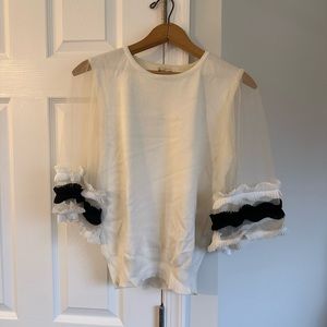 White blouse with mesh/lace sleeves, size s